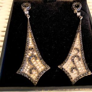Black and white diamond dangle earrings